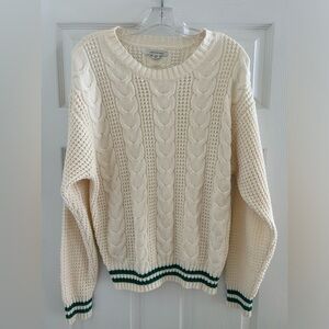 American Eagle Outfitters Cream Cable Knit Sweater with Green Stripes
